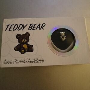 Teddy Bear Womens Watch Sterling Silver Case Metal Bracelet Love Pearl Necklace
